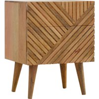 Product photograph of Tophi Wooden Line Carving Bedside Cabinet In Oak Ish 2 Drawers from Furniture in Fashion