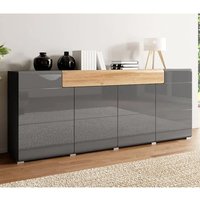 Product photograph of Torino High Gloss Sideboard 4 Doors In Grey And San Remo Oak from Furniture in Fashion
