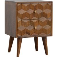 Product photograph of Tufa Wooden Cube Carved Bedside Cabinet In Chestnut 2 Drawers from Furniture in Fashion