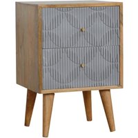 Product photograph of Tufa Wooden Geometric Carved Bedside Cabinet In Oak Ish And Grey from Furniture in Fashion