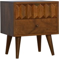 Product photograph of Tufa Wooden Prism Carved Bedside Cabinet In Chestnut 2 Drawers from Furniture in Fashion