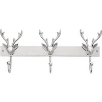 Product photograph of Uloka Aluminium Stag Head Coat Hanger In Silver With 3 Hooks from Furniture in Fashion