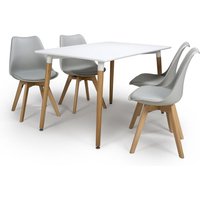 Product photograph of Regis Rectangular Dining Set In White With 4 Grey Chairs from Furniture in Fashion
