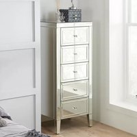 Product photograph of Valence Mirrored Chest Of 5 Drawers Narrow In Silver from Furniture in Fashion