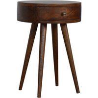 Product photograph of Logan Wooden Circular Bedside Cabinet In Chestnut With 1 Drawer from Furniture in Fashion