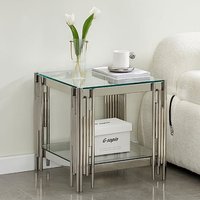 Product photograph of Vasari Clear Glass Lamp Table With Stainless Steel Frame from Furniture in Fashion