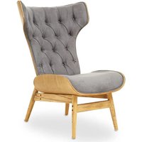 Product photograph of Veens Velvet Bedroom Chair In Grey With Winged Back from Furniture in Fashion