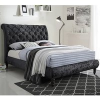 Product photograph of Venice Velvet Double Bed In Black With Black Wooden Legs from Furniture in Fashion