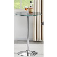 Product photograph of Vetro Round Clear Glass Top Bar Table With Chrome Base from Furniture in Fashion