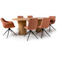 Product photograph of Vevey Dining Table Oval In Natural Oak 6 Buxton Brick Chairs from Furniture in Fashion