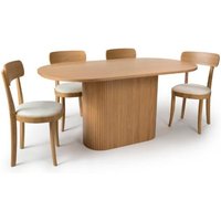 Product photograph of Vevey Wooden Dining Table Oval In Natural Oak With 4 Chairs from Furniture in Fashion