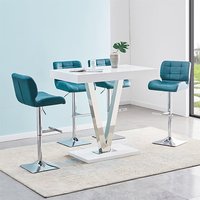 Product photograph of Vienna White High Gloss Bar Table With 4 Candid Teal Stools from Furniture in Fashion