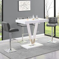 Product photograph of Vienna White High Gloss Bar Table With 4 Candid Grey Stools from Furniture in Fashion