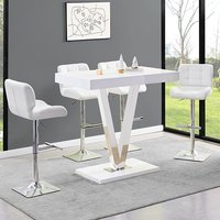 Product photograph of Vienna White High Gloss Bar Table With 4 Candid White Stools from Furniture in Fashion