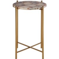 Product photograph of Sauna Round Agate Side Table With Gold Steel Frame In Natural from Furniture in Fashion