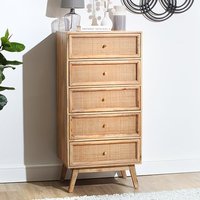 Product photograph of Vlore Narrow Wooden Chest Of 5 Drawers In Natural from Furniture in Fashion