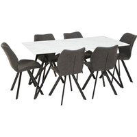 Product photograph of Wesko Glass Top Dining Table In White With 6 Grey Leather Chairs from Furniture in Fashion