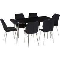 Product photograph of Wims Rectangular Black Glass Dining Table With 6 Velvet Chairs from Furniture in Fashion