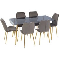 Product photograph of Wims Rectangular Grey Glass Dining Table With 6 Velvet Chairs from Furniture in Fashion