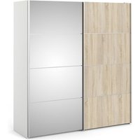 Product photograph of Vrok Mirrored Sliding Doors Wardrobe With 2 Shelves In White Oak from Furniture in Fashion