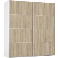 Product photograph of Vrok Wooden Sliding Doors Wardrobe With 5 Shelves In White Oak from Furniture in Fashion