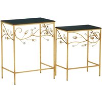 Product photograph of Xuange Set Of 2 Black Wooden Side Tables In Gold Metal Frame from Furniture in Fashion