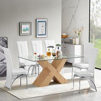 Product photograph of Zanti Glass Dining Table With Oak Base 6 Ravenna White Chairs from Furniture in Fashion