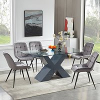 Product photograph of Zanti Glass Dining Table With Grey Base 6 Pekato Grey Chairs from Furniture in Fashion