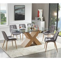 Product photograph of Zanti Glass Dining Table With Oak Base 6 Primo Grey Chairs from Furniture in Fashion