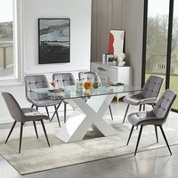 Product photograph of Zanti Glass Dining Table With White Base 6 Pekato Grey Chairs from Furniture in Fashion