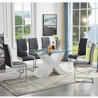 Product photograph of Zanti Glass Dining Table With White Base 6 Symphony Black Chairs from Furniture in Fashion