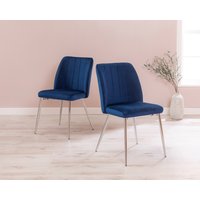 Product photograph of Pair Of Royal Blue Velvet Dining Chairs With Chrome Legs - Ella from Lifestyle Furniture