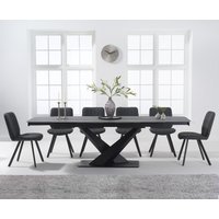 Product photograph of Extending Jacob 180cm Grey Stone Dining Table With 10 Brown Hendrick Chairs from Oak Furniture Superstore