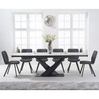 Product photograph of Extending Jacob 180cm White Ceramic Dining Table With 10 Brown Hendrick Chairs from Oak Furniture Superstore