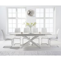 Product photograph of Extending Boston 180cm White Ceramic Dining Table With 6 Grey Vigo Chairs from Oak Furniture Superstore
