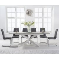 Product photograph of Extending Boston 180cm White Ceramic Dining Table With 8 Grey Gianni Chairs from Oak Furniture Superstore