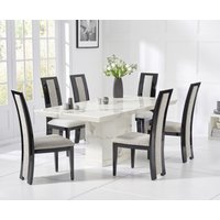 Product photograph of Carvelle 200cm White Pedestal Marble Dining Table With 10 Brown Novara Chairs from Oak Furniture Superstore