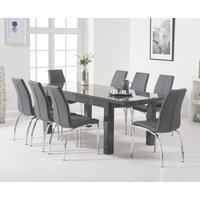 Product photograph of Extending Seattle 160cm Dark Grey High Gloss Dining Table With 4 Black Marco Chairs from Oak Furniture Superstore