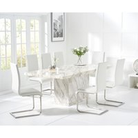 Product photograph of Marino 220cm Marble Dining Table With 12 White Malaga Chairs from Oak Furniture Superstore