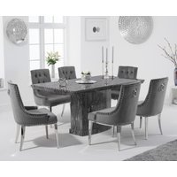 Product photograph of Carvelle 160cm Grey Pedestal Marble Dining Table With 6 Grey Sienna Chairs from Oak Furniture Superstore