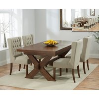 Product photograph of Extending Buckley 200cm Dark Oak Dining Table With 6 Natural Darcy Chairs from Oak Furniture Superstore