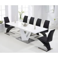 Product photograph of Extending Santino 160cm White High Gloss Dining Table With 6 Black Aldo Chairs from Oak Furniture Superstore