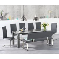 Product photograph of Seattle 200cm Dark Grey High Gloss Dining Table With 6 Grey Austin Chairs With 2 Grey Benches from Oak Furniture Superstore