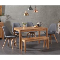 Product photograph of York 150cm Solid Oak Dining Table With 4 Light Grey Orson Chairs With 1 Oak Bench from Oak Furniture Superstore