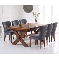 Product photograph of Extending Buckley 200cm Dark Oak Dining Table With 10 Grey Keswick Chairs from Oak Furniture Superstore