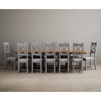 Product photograph of Extending Olympia 180cm Oak And Light Grey Painted Dining Table With 8 Charcoal Grey Painted Chairs from Oak Furniture Superstore