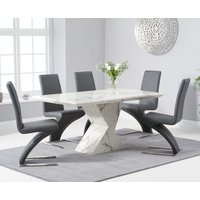 Product photograph of Aaron 160cm Marble White Dining Table With 4 Grey Aldo Chairs from Oak Furniture Superstore
