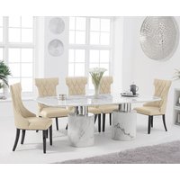 Product photograph of Antonio 180cm White Marble Dining Table With 8 Cream Sophia Chairs from Oak Furniture Superstore