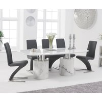 Product photograph of Antonio 180cm White Marble Dining Table With 6 Grey Aldo Chairs from Oak Furniture Superstore