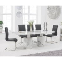 Product photograph of Antonio 180cm White Marble Dining Table With 8 Grey Austin Chairs from Oak Furniture Superstore